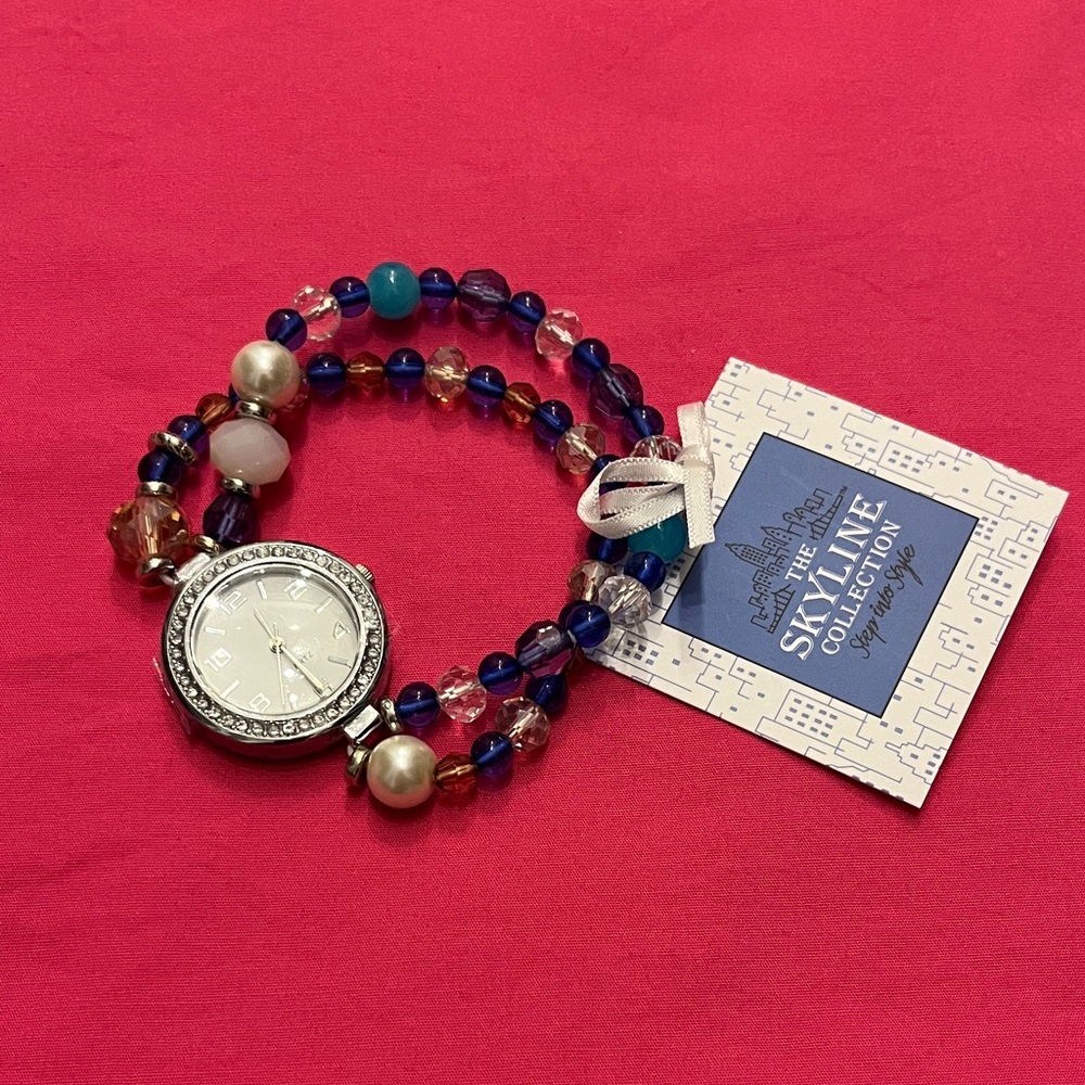 Women's Beaded Watch - Blue and Silver with Rhinestones - NWT